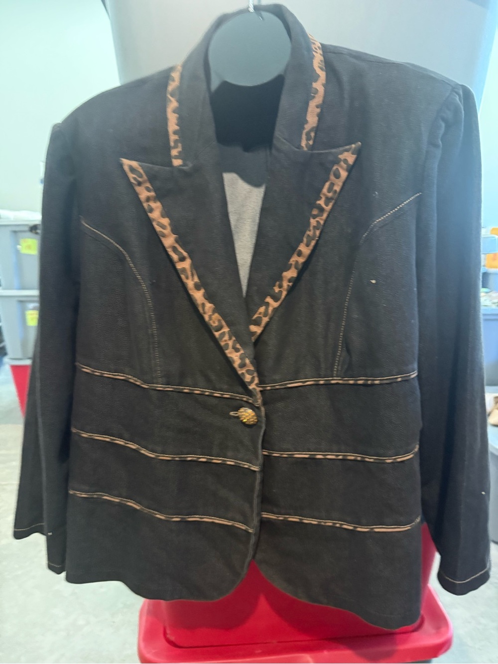 Black Women's Blazer with Leopard Trim 96